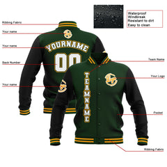 Custom Black Drak Green Yellow Waterproof Varsity Jackets Personalized Stitched Name Number Logo to Letterman Jackets