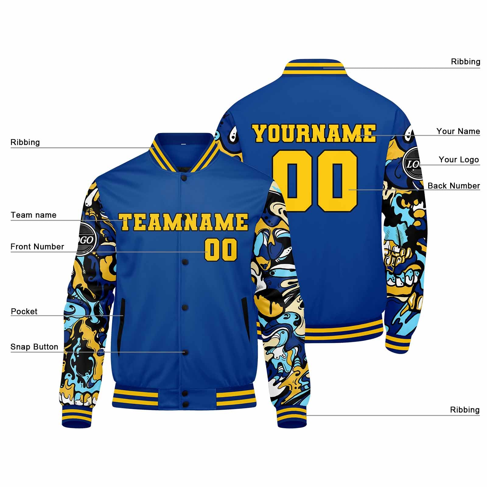 Custom Varsity Jacket Letterman jacket for Men, Women and Youth Royal