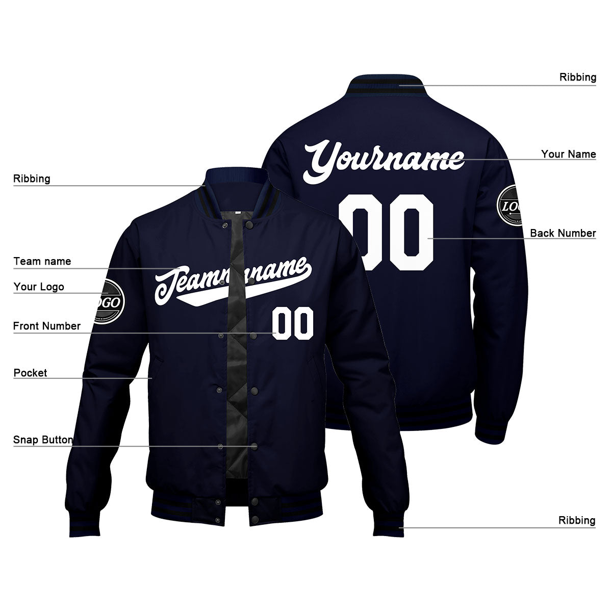 Custom Varsity Jacket Letterman jacket for Men, Women and Youth Navy