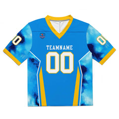 Custom Football Jersey Shirt Personalized Stitched Printed Team Name Number Blue & Yellow