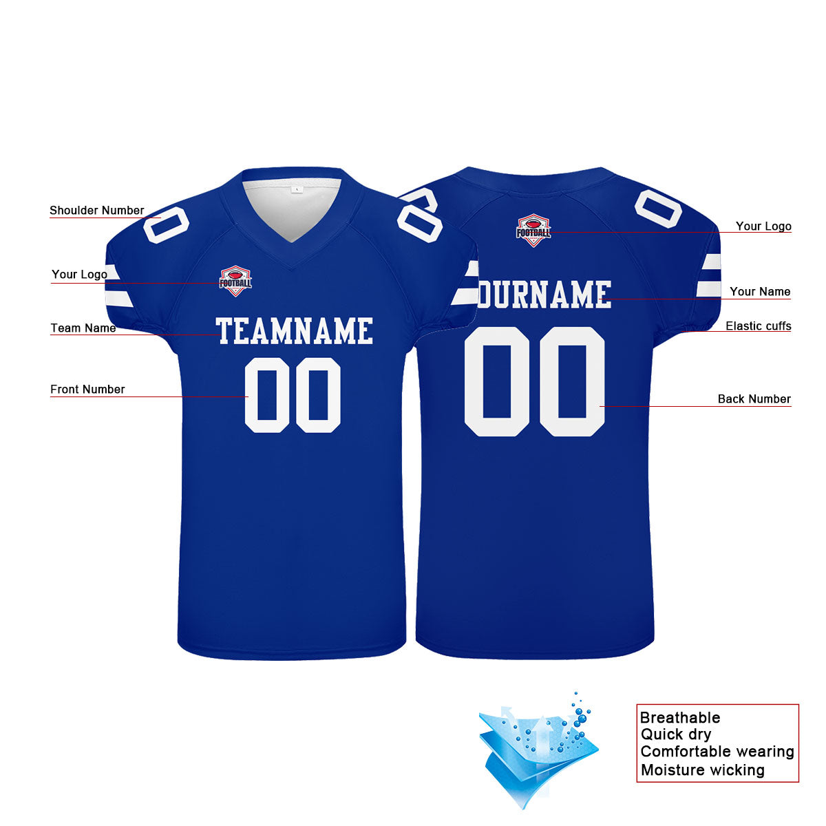 Custom Football Jersey Shirt Personalized Printed Team Name Number