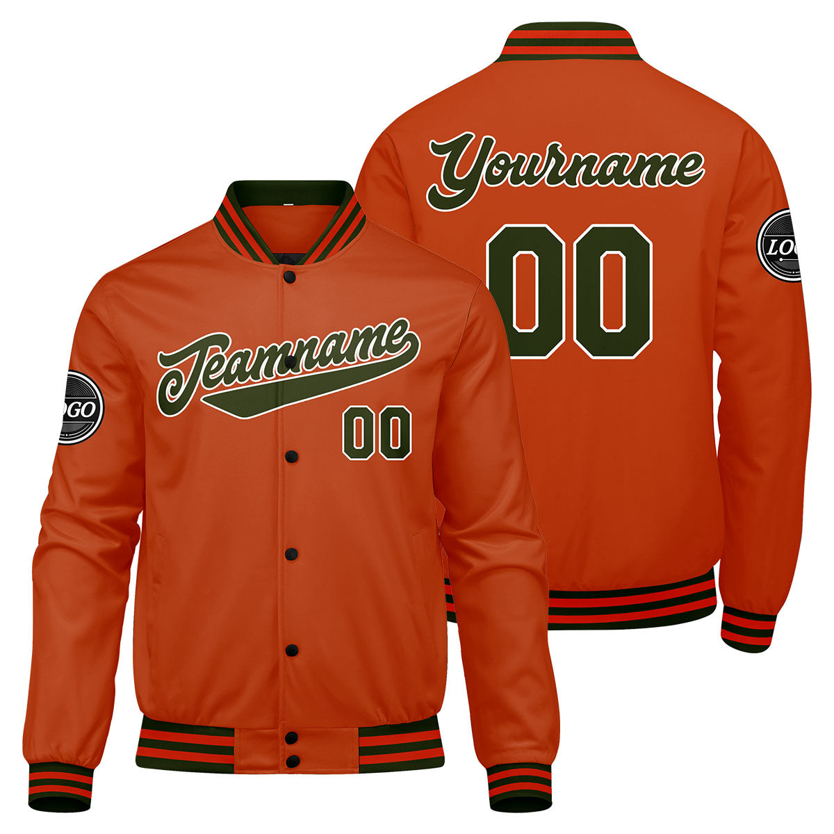 Custom Varsity Jacket Letterman jacket for Men, Women and Youth Olive green Orange