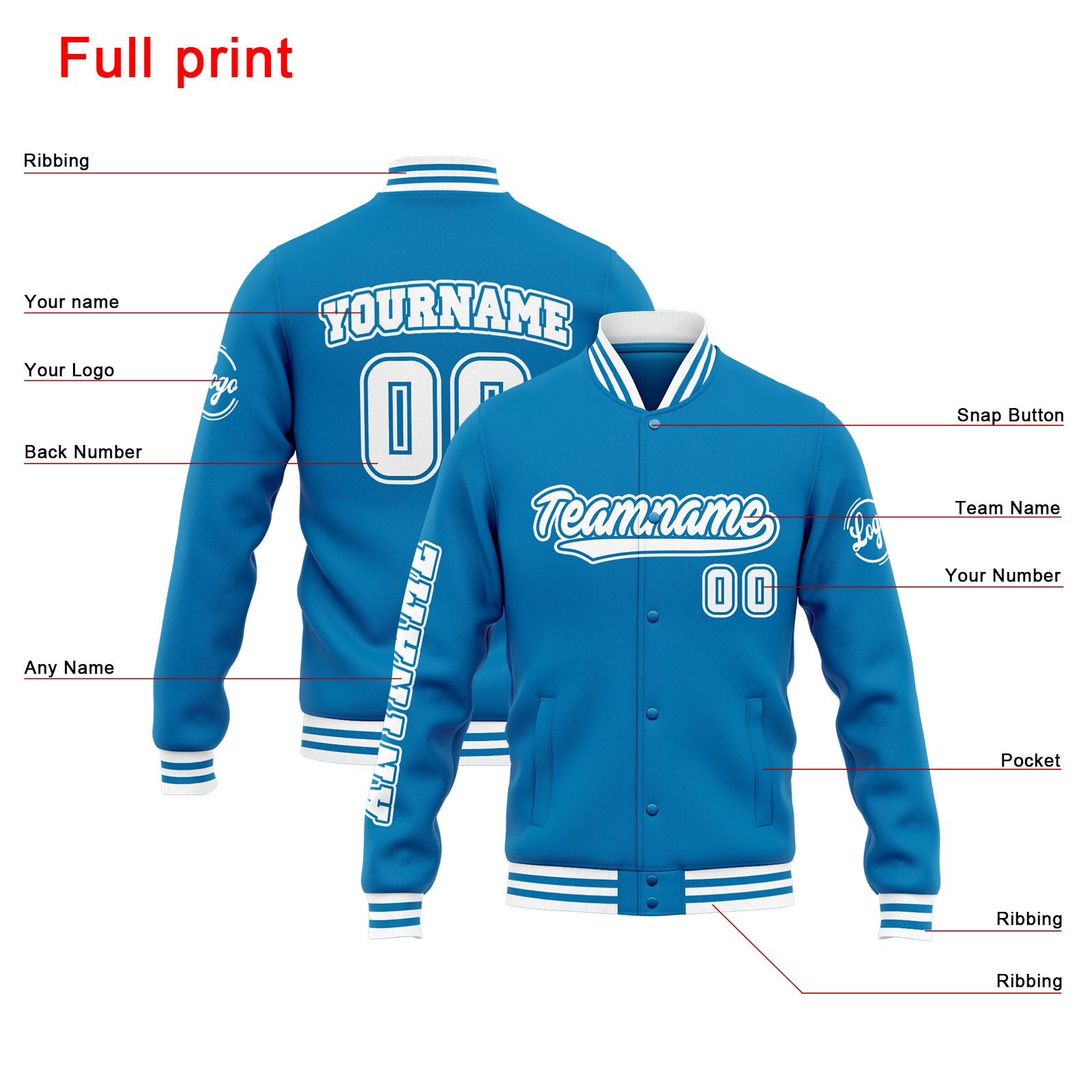 Custom Varsity Jacket Letterman jacket for Men, Women and Youth Blue