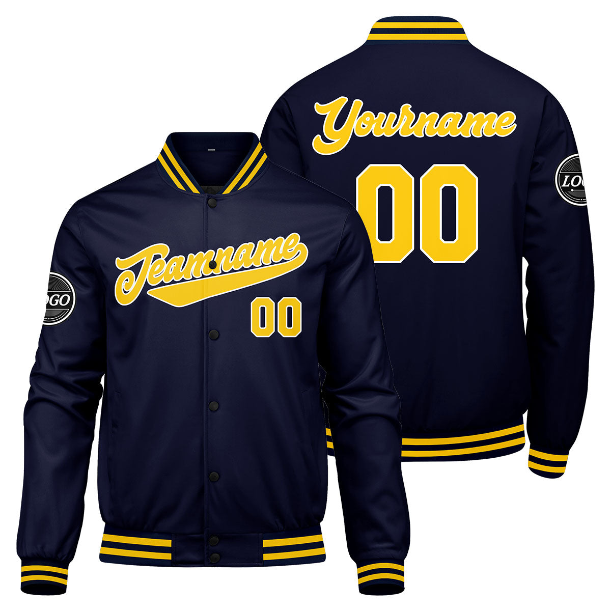 Custom Varsity Jacket Letterman jacket for Men, Women and Youth Navy Yellow