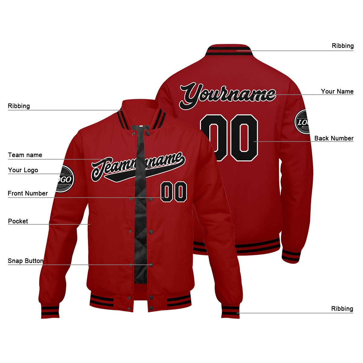 Custom Varsity Jacket Letterman jacket for Men, Women and Youth Red Black