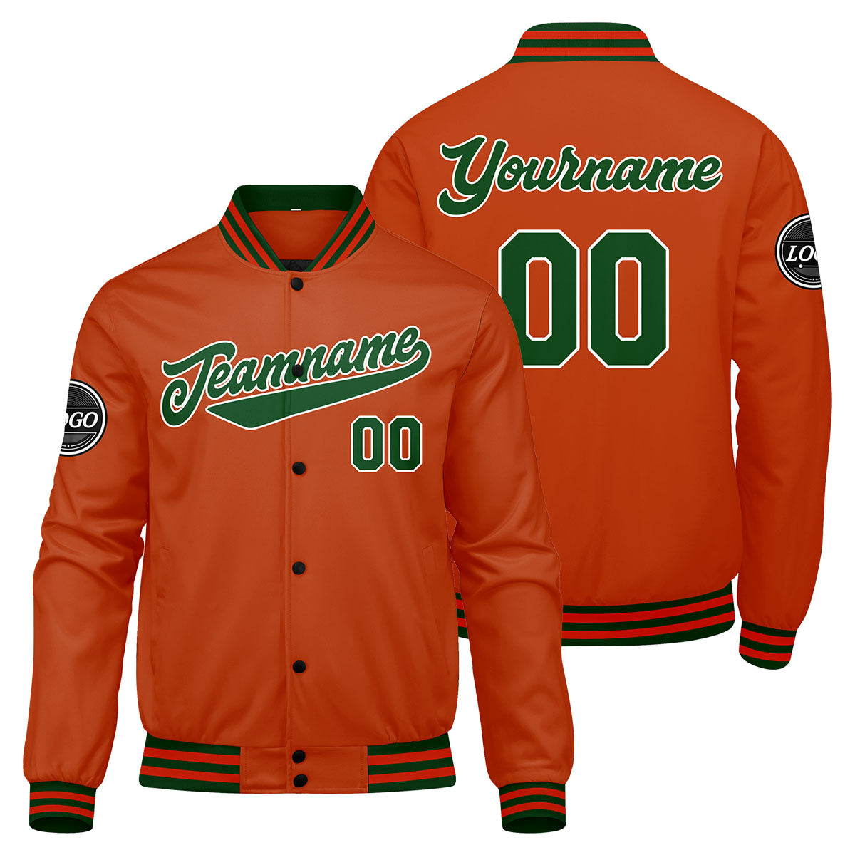 Custom Varsity Jacket Letterman jacket for Men, Women and Youth Dark Green Orange