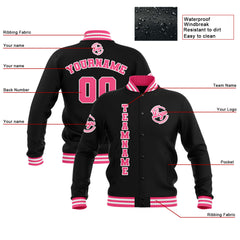 Custom Black Pink White Waterproof Varsity Jackets Personalized Stitched Name Number Logo to Letterman Jackets