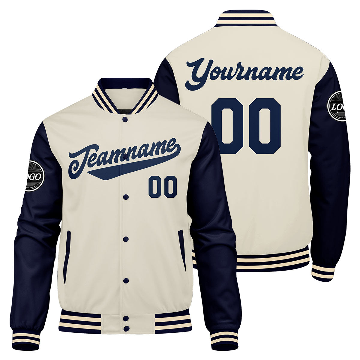 Custom Varsity Jacket Letterman jacket for Men, Women and Youth Navy Cream