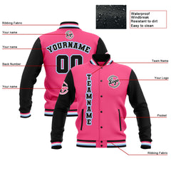 Custom Black Pink Light Blue Waterproof Varsity Jackets Personalized Stitched Name Number Logo to Letterman Jackets