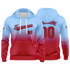 Custom Gradient Sweatshirt Hoodie For Man Woman Girl Boy Print Your Logo Name Number Light Blue Red