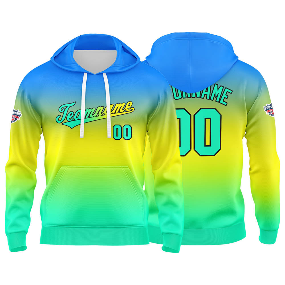 Custom Gradient Sweatshirt Hoodie For Man Woman Girl Boy Print Your Logo Name Number Blue Yellow Green