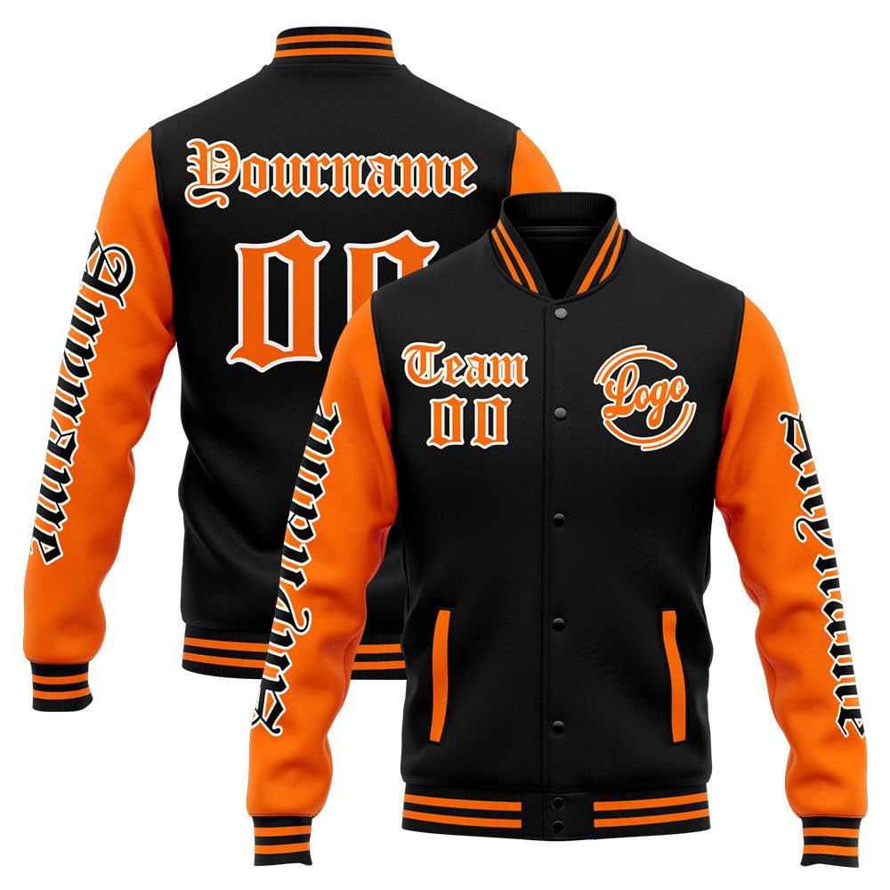 Custom Varsity Jacket Letterman jacket for Men, Women and Youth Orange Black