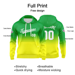 Custom Gradient Sweatshirt Hoodie For Man Woman Girl Boy Print Your Logo Name Number Green Yellow