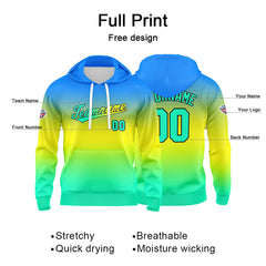 Custom Gradient Sweatshirt Hoodie For Man Woman Girl Boy Print Your Logo Name Number Blue Yellow Green