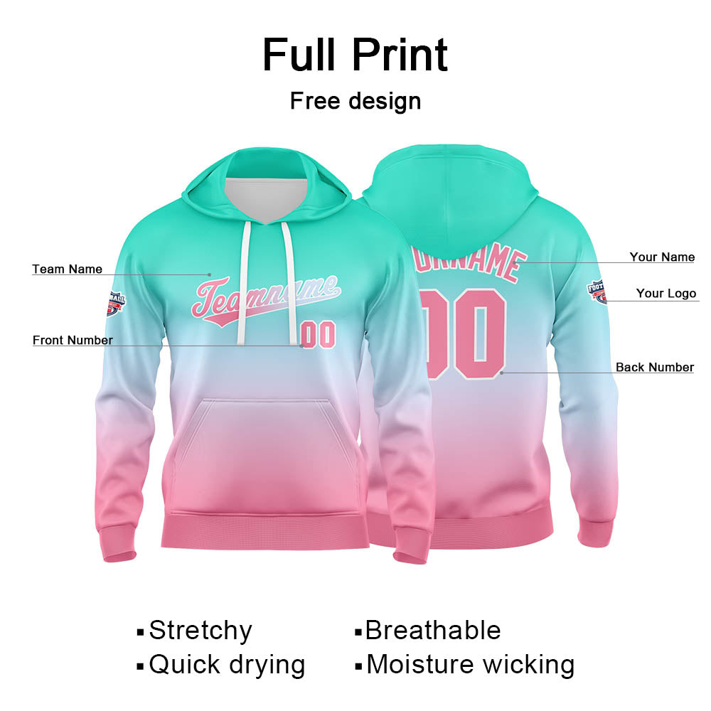 Custom Gradient Sweatshirt Hoodie For Man Woman Girl Boy Print Your Logo Name Number Green Pale Pink