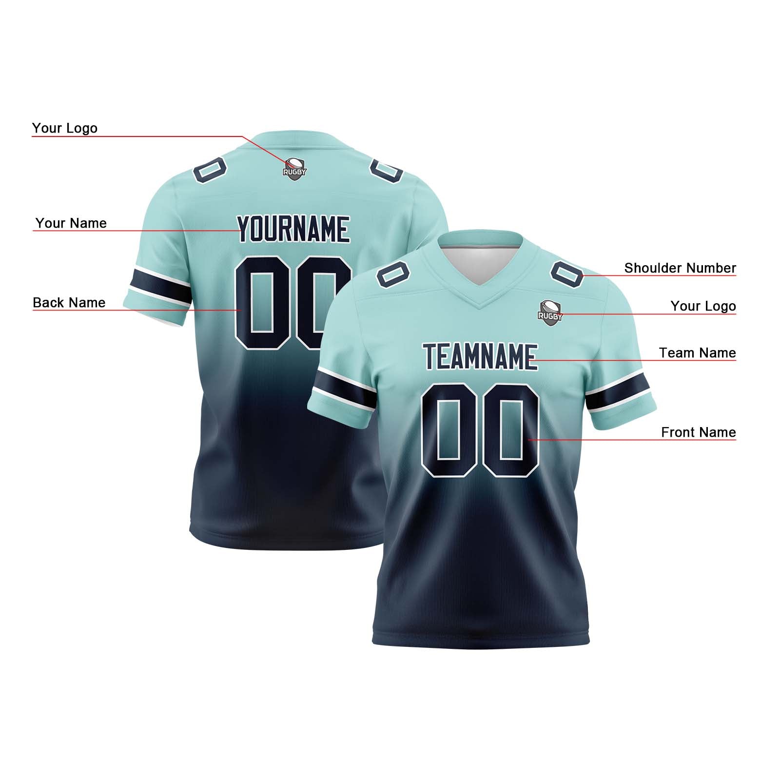 Custom Gradient Football Jerseys Personalized Name Number Logo for Adults Kids & Teams