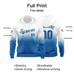 Custom Gradient Sweatshirt Hoodie For Man Woman Girl Boy Print Your Logo Name Number White Blue