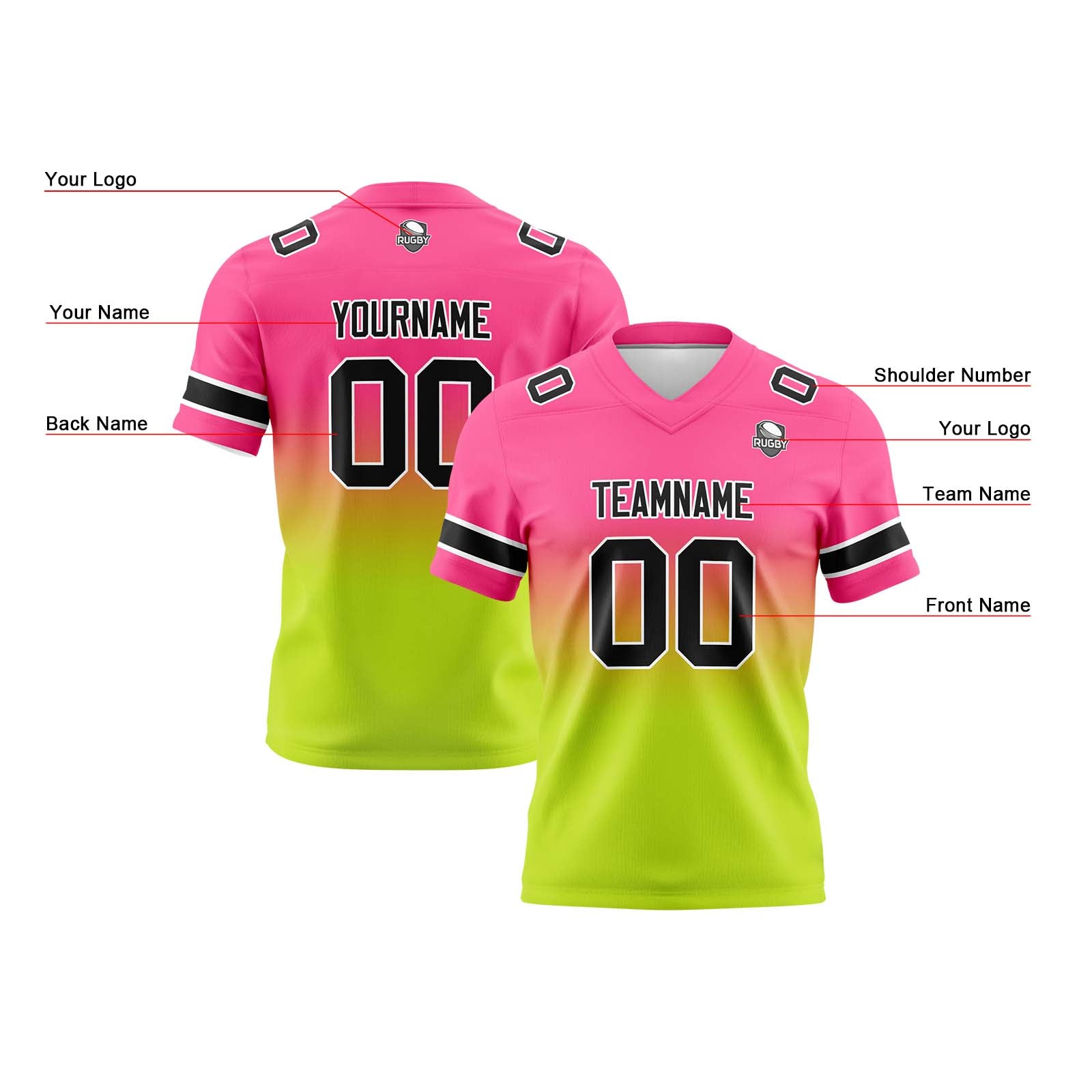 Custom Gradient Football Jerseys Personalized Name Number Logo for Adults Kids & Teams