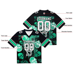 Custom Football Jersey Shirt Personalized Stitched Printed Team Name Number Graffiti skull-Light Green