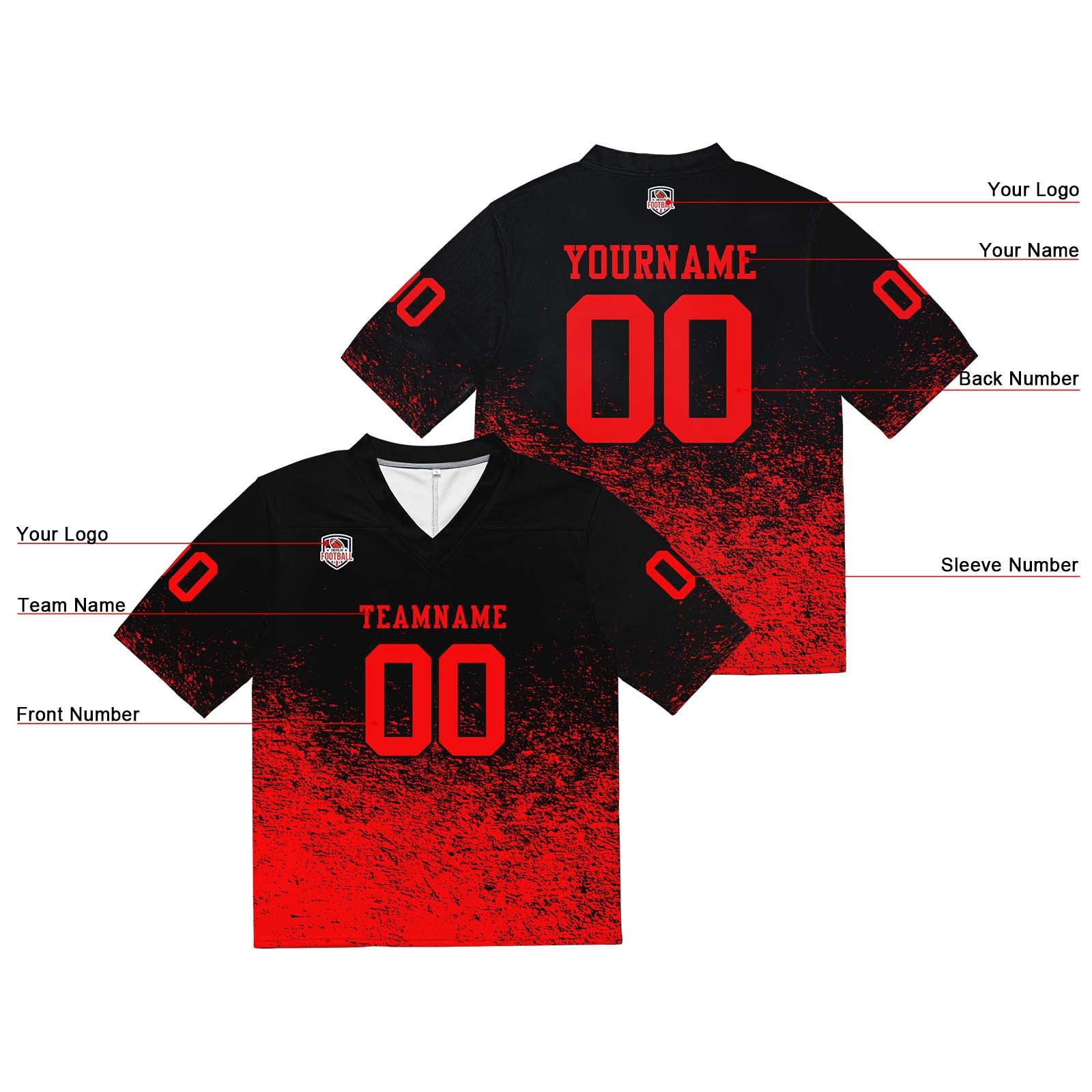 Custom Football Jersey Shirt Personalized Stitched Printed Team Name Number Black & Red