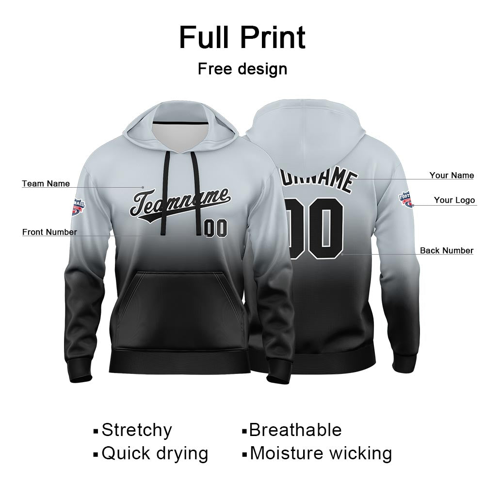 Custom Gradient Sweatshirt Hoodie For Man Woman Girl Boy Print Your Logo Name Number Gray Black