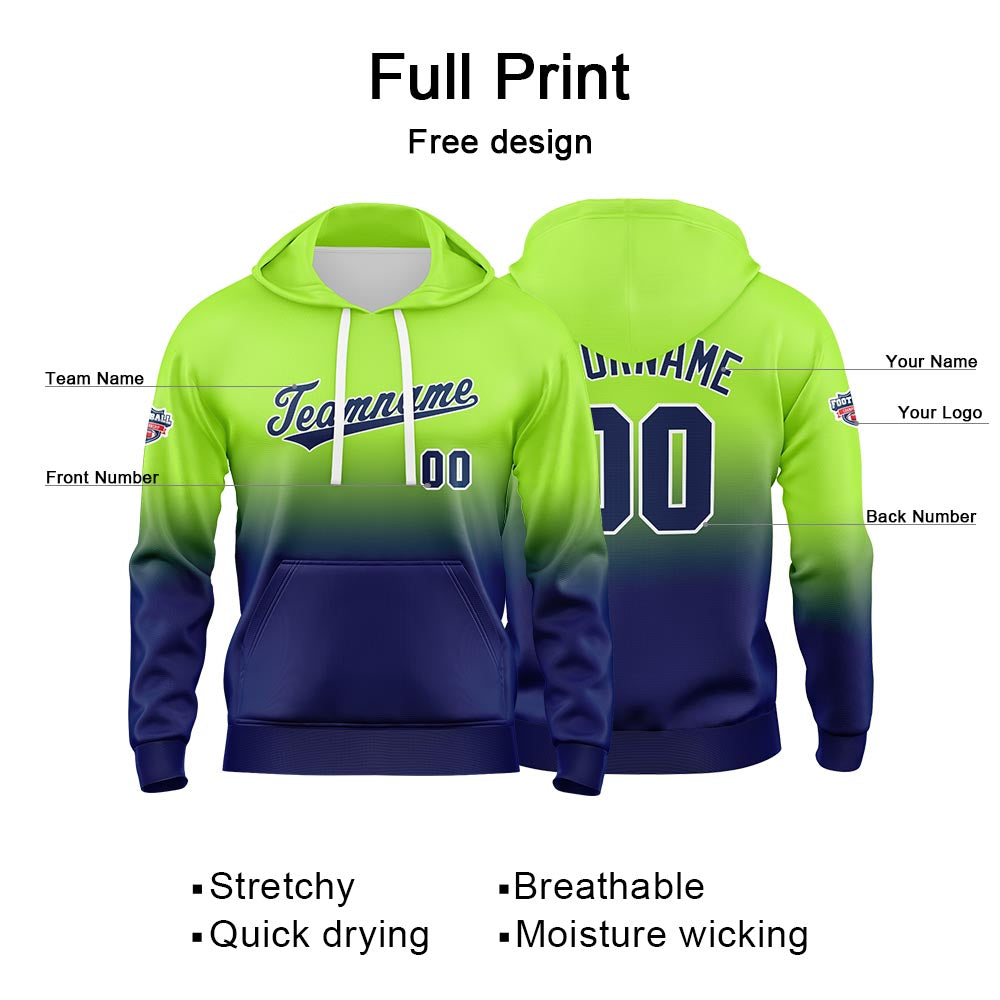 Custom Gradient Sweatshirt Hoodie For Man Woman Girl Boy Print Your Logo Name Number Neon Green Navy