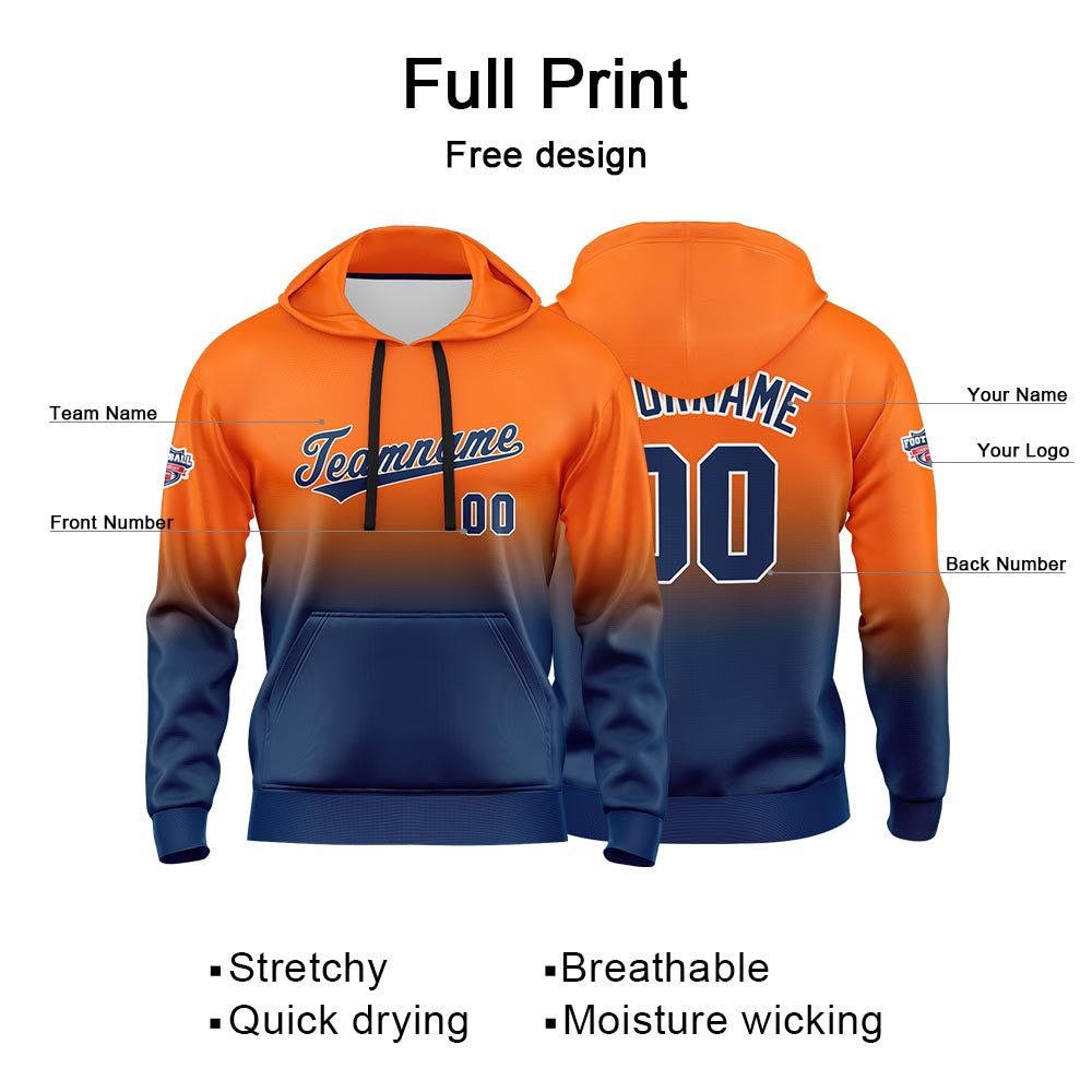 Custom Gradient Sweatshirt Hoodie For Man Woman Girl Boy Print Your Logo Name Number Orange Navy