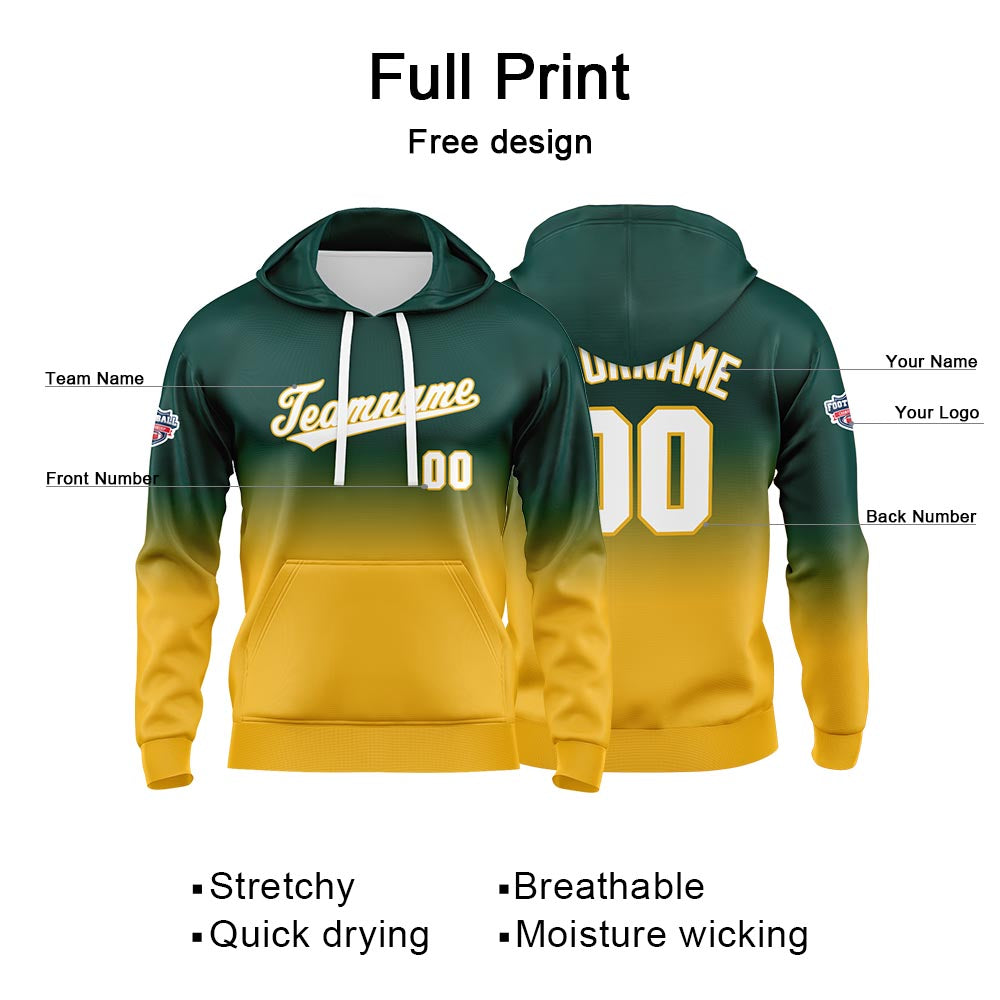 Custom Gradient Sweatshirt Hoodie For Man Woman Girl Boy Print Your Logo Name Number Dark Green Yellow