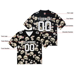 Custom Football Jersey Shirt Personalized Stitched Printed Team Name Number Skull-Black