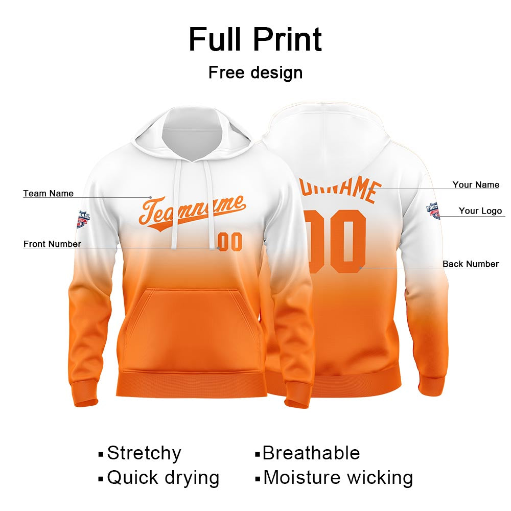 Custom Gradient Sweatshirt Hoodie For Man Woman Girl Boy Print Your Logo Name Number White Orange