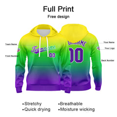 Custom Gradient Sweatshirt Hoodie For Man Woman Girl Boy Print Your Logo Name Number Yellow Green Blue