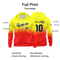 Custom Gradient Sweatshirt Hoodie For Man Woman Girl Boy Print Your Logo Name Number Yellow Red