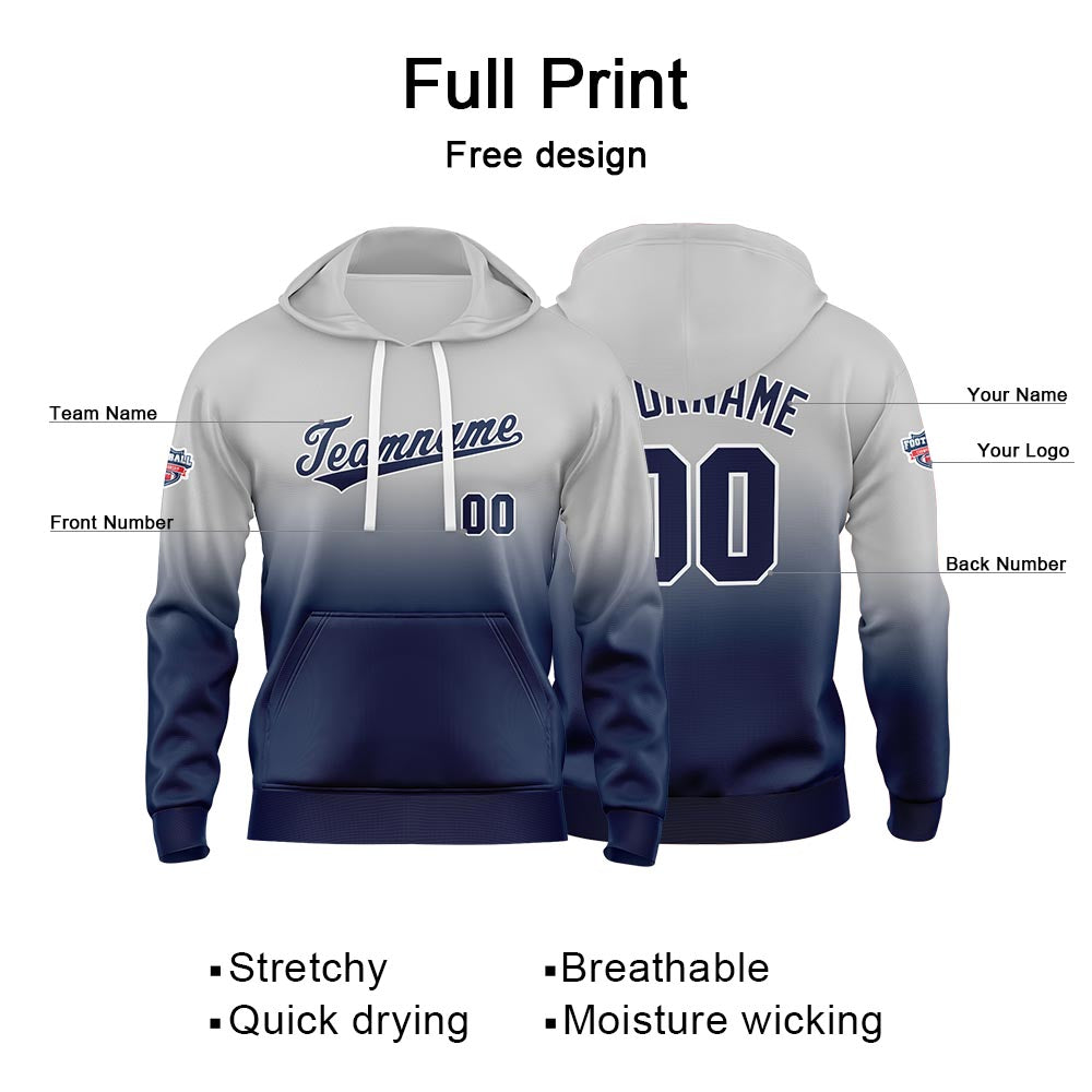 Custom Gradient Sweatshirt Hoodie For Man Woman Girl Boy Print Your Logo Name Number Gray Navy