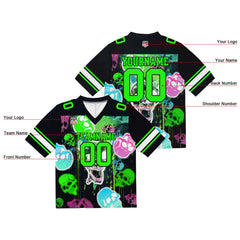 Custom Football Jersey Shirt Personalized Stitched Printed Team Name Number Graffiti skull-Neon Green