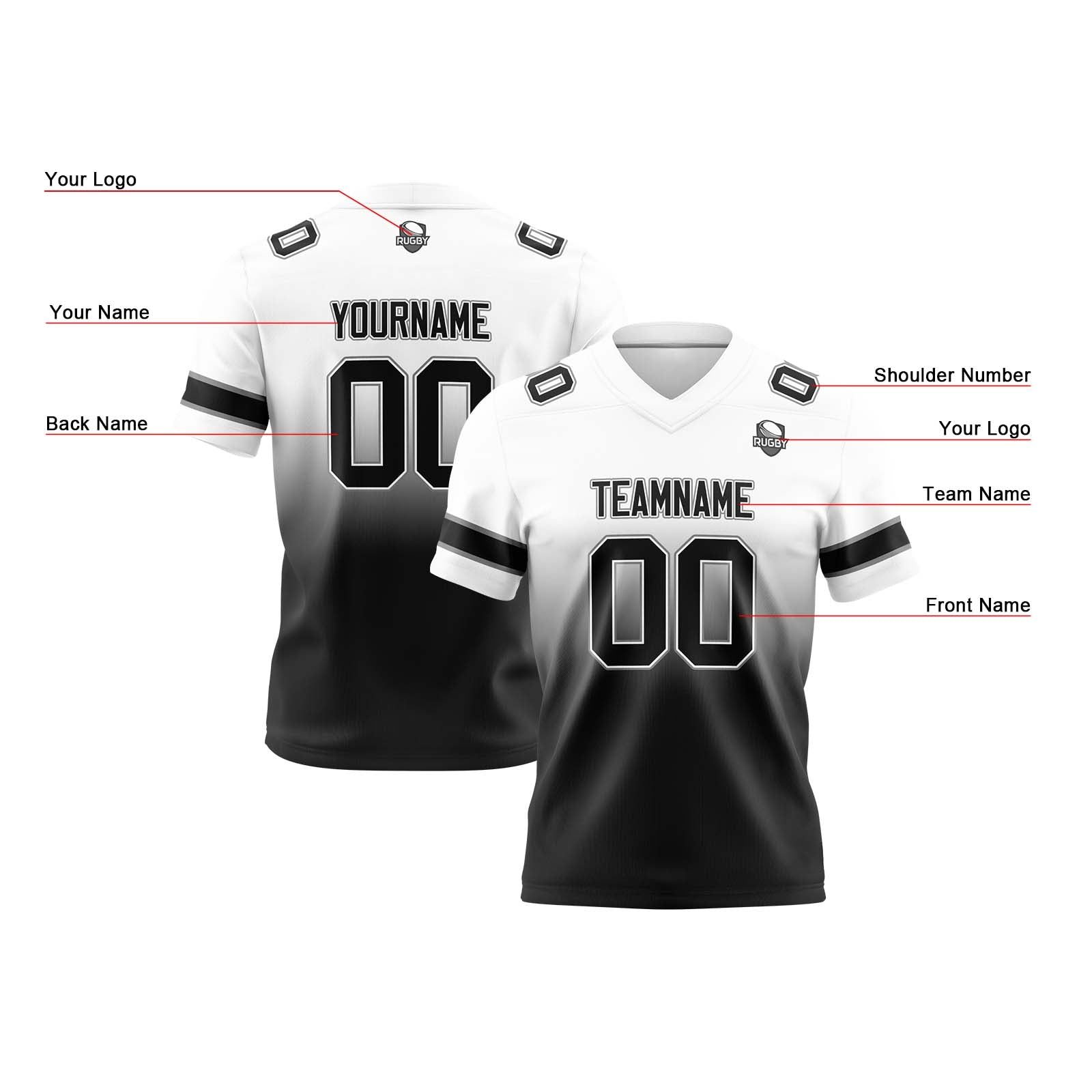 Custom Gradient Football Jerseys Personalized Name Number Logo for Adults Kids & Teams