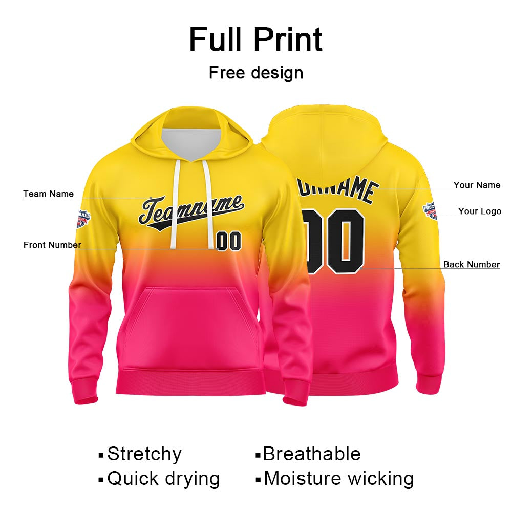 Custom Gradient Sweatshirt Hoodie For Man Woman Girl Boy Print Your Logo Name Number Yellow Hot Pink