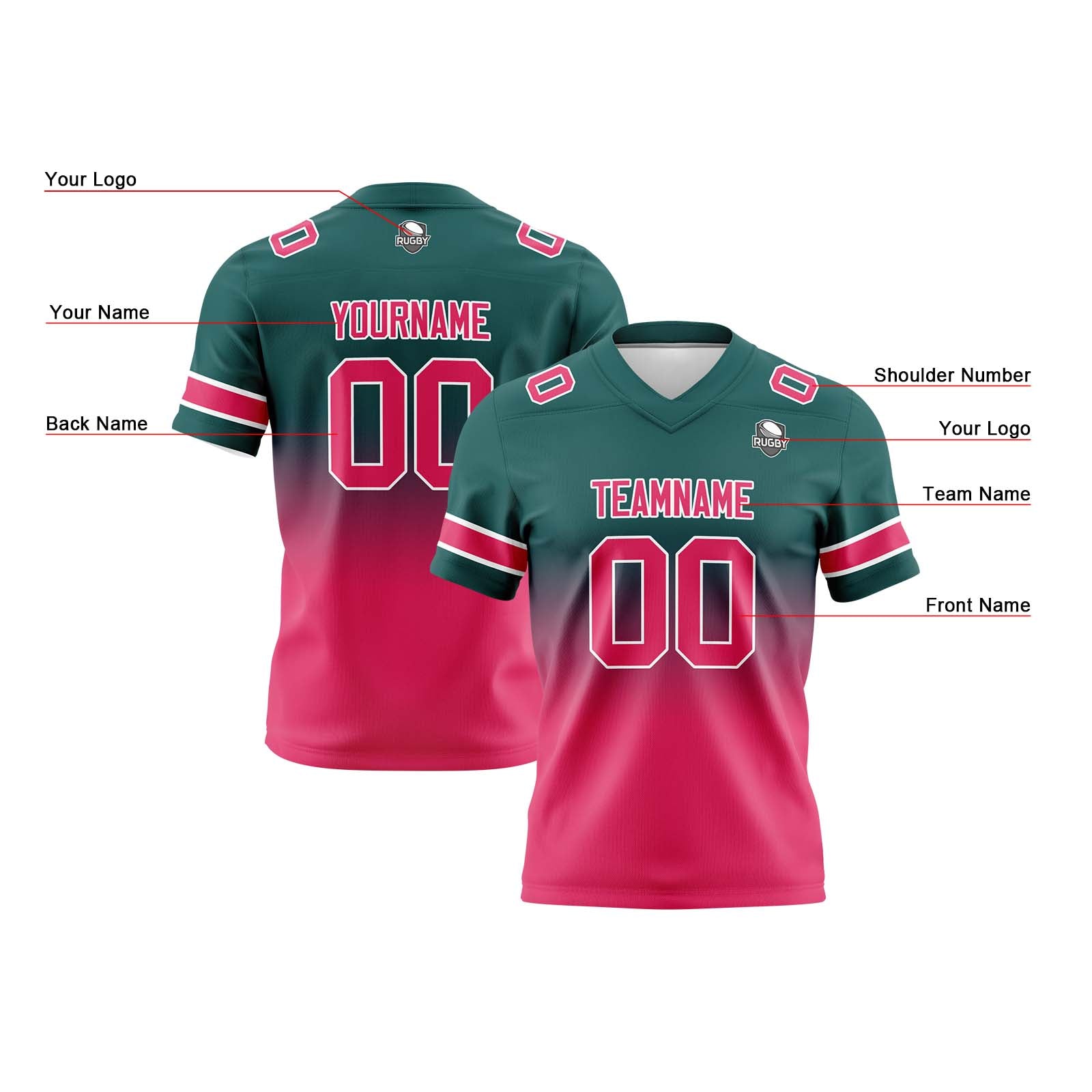 Custom Gradient Football Jerseys Personalized Name Number Logo for Adults Kids & Teams