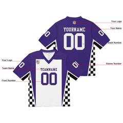 Custom Football Jersey Shirt Personalized Stitched Printed Team Name Number Purple & White