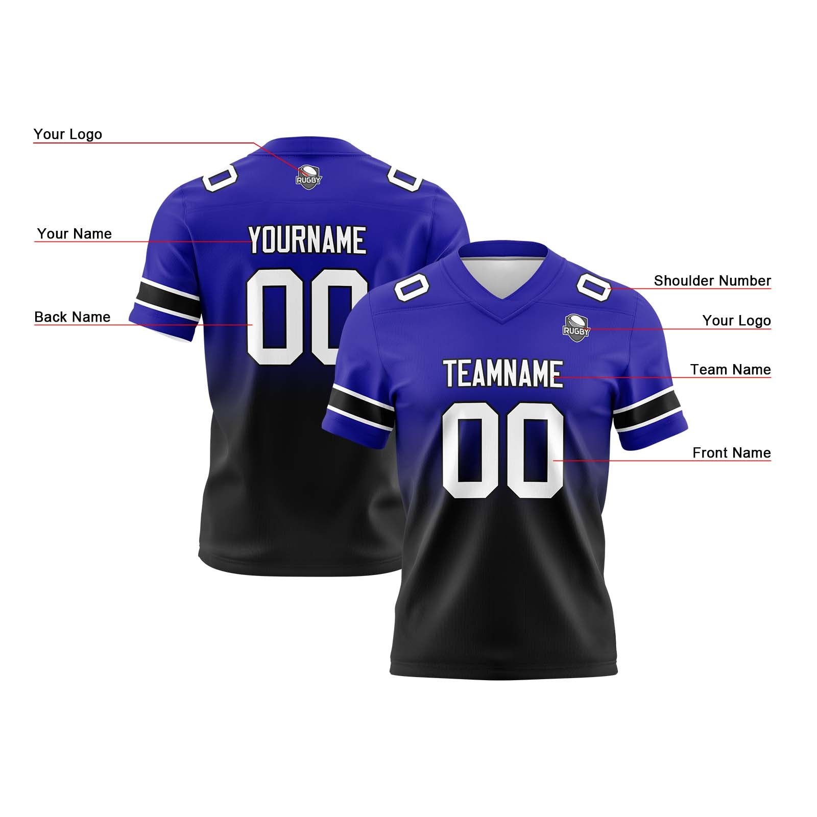 Custom Gradient Football Jerseys Personalized Name Number Logo for Adults Kids & Teams