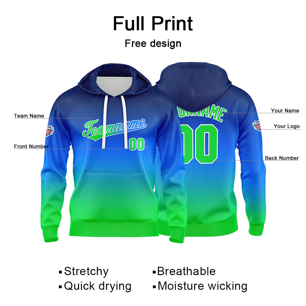 Custom Gradient Sweatshirt Hoodie For Man Woman Girl Boy Print Your Logo Name Number Blue Green