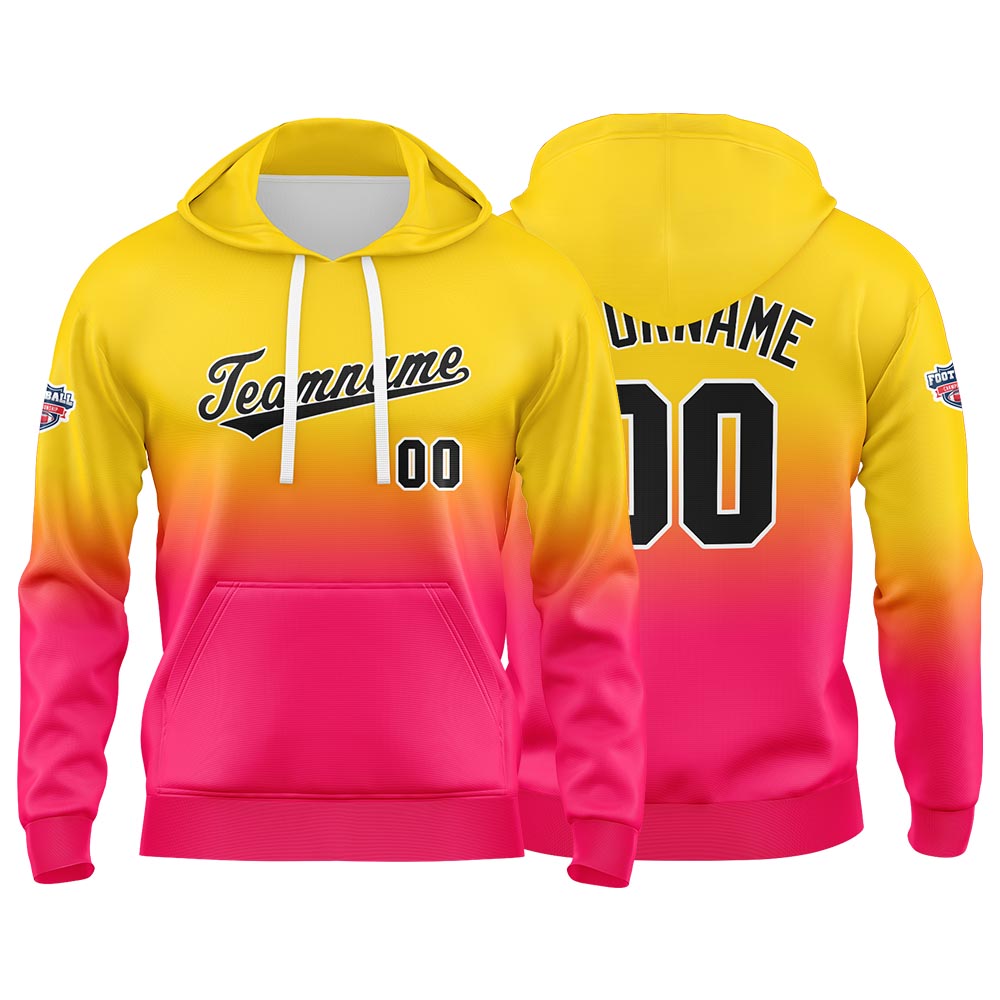 Custom Gradient Sweatshirt Hoodie For Man Woman Girl Boy Print Your Logo Name Number Yellow Hot Pink