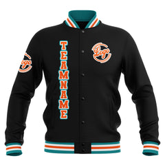 Custom Black Teal Orange Waterproof Varsity Jackets Personalized Stitched Name Number Logo to Letterman Jackets