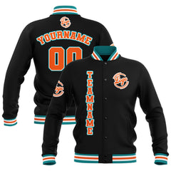 Custom Black Teal Orange Waterproof Varsity Jackets Personalized Stitched Name Number Logo to Letterman Jackets