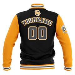 Custom Black Yellow Grey Waterproof Varsity Jackets Personalized Stitched Name Number Logo to Letterman Jackets