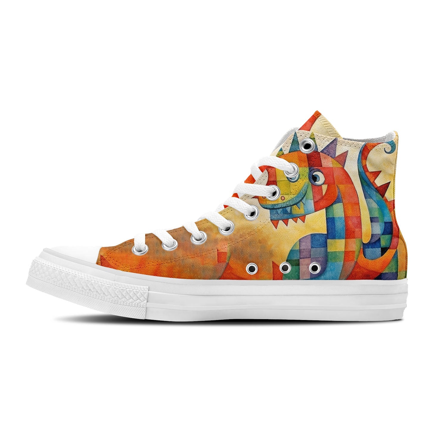 Abstract Raptors: Dive into a World of Artistry with Men and Women's Mid-Top Canvas Shoes - Dinosaur Prints Transforming Each Step into an Abstract Expression of Prehistoric Beauty