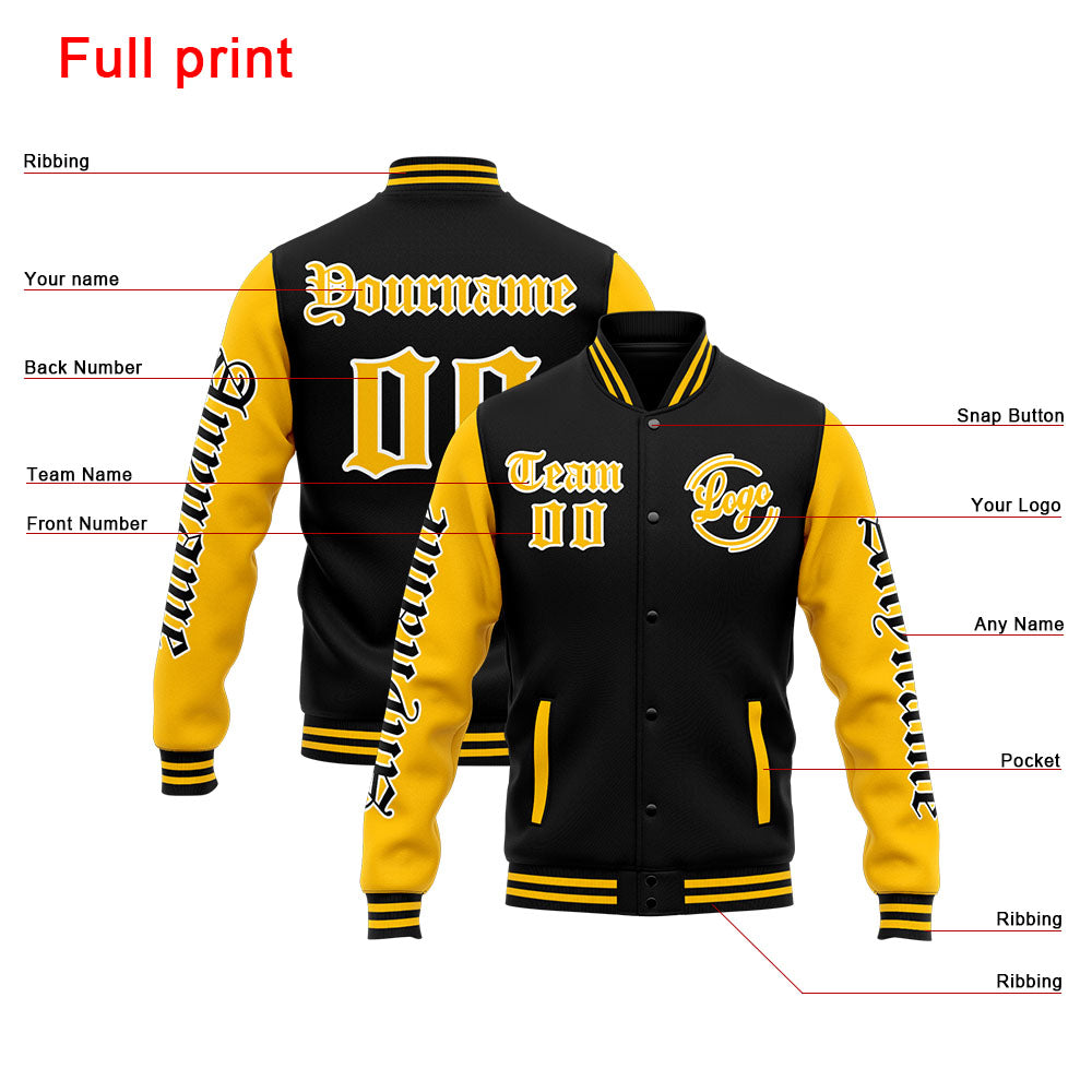 Custom Varsity Jacket Letterman jacket for Men, Women and Youth Yellow Black