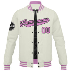 Custom Varsity Jacket Letterman jacket for Men, Women and Youth Cream Pink