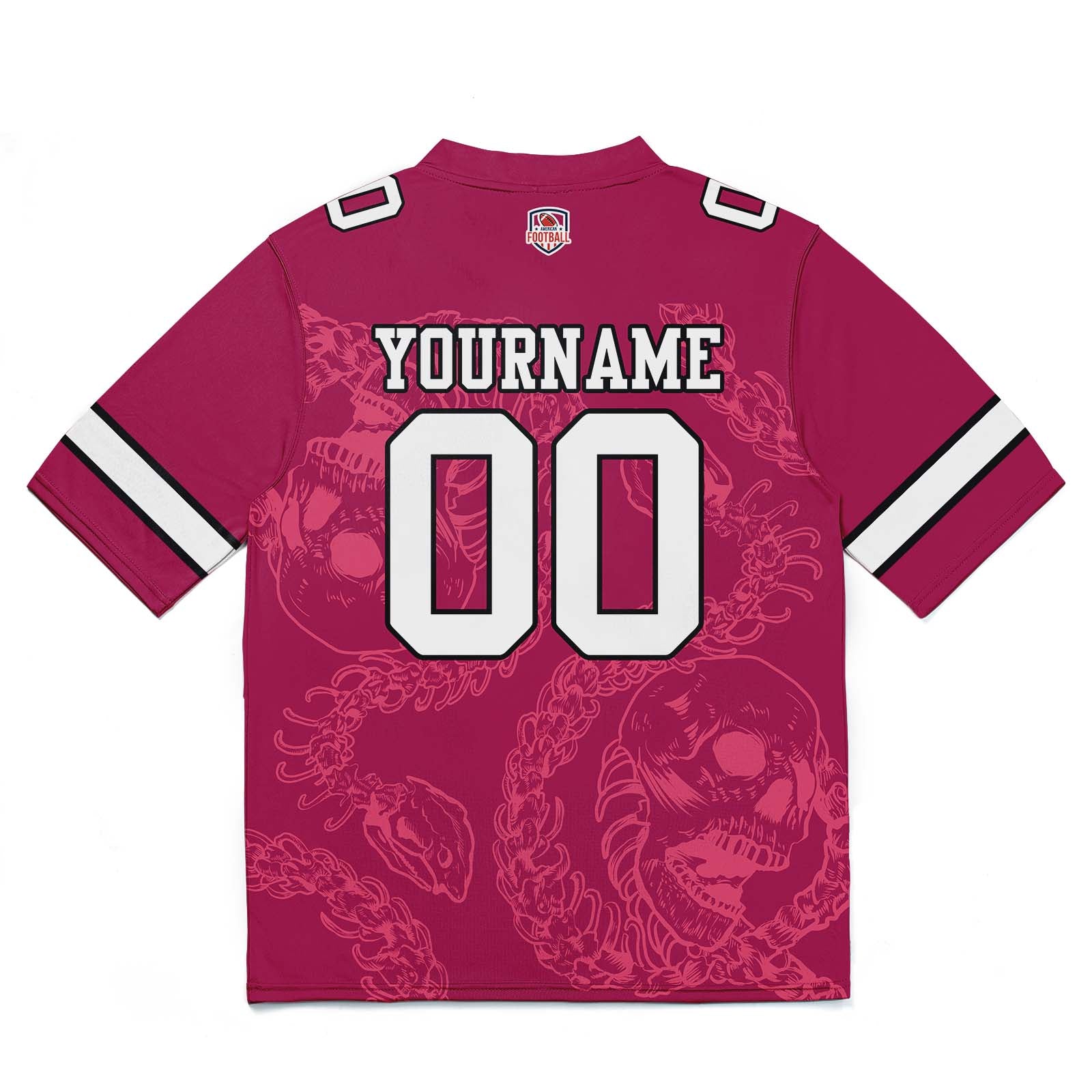 Custom Football Jersey Shirt Personalized Stitched Printed Team Name Number Bones-Raspberry red