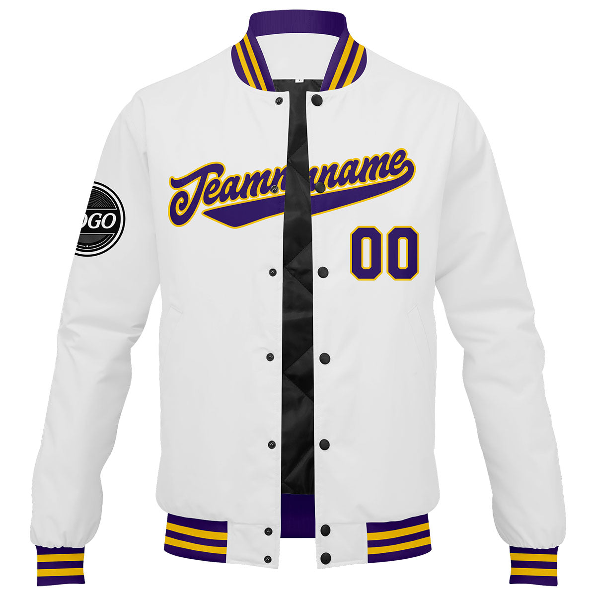 Custom Varsity Jacket Letterman jacket for Men, Women and Youth Purple White Yellow