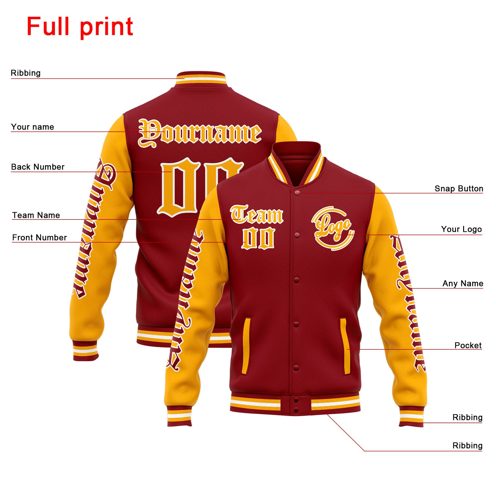 Custom Varsity Jacket Letterman jacket for Men, Women and Youth Red Orange